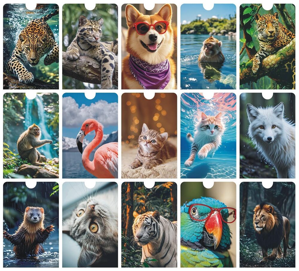 3453 15pcs RFID Blocking Cases 15 Animal Design Themes, Anti-theft Card